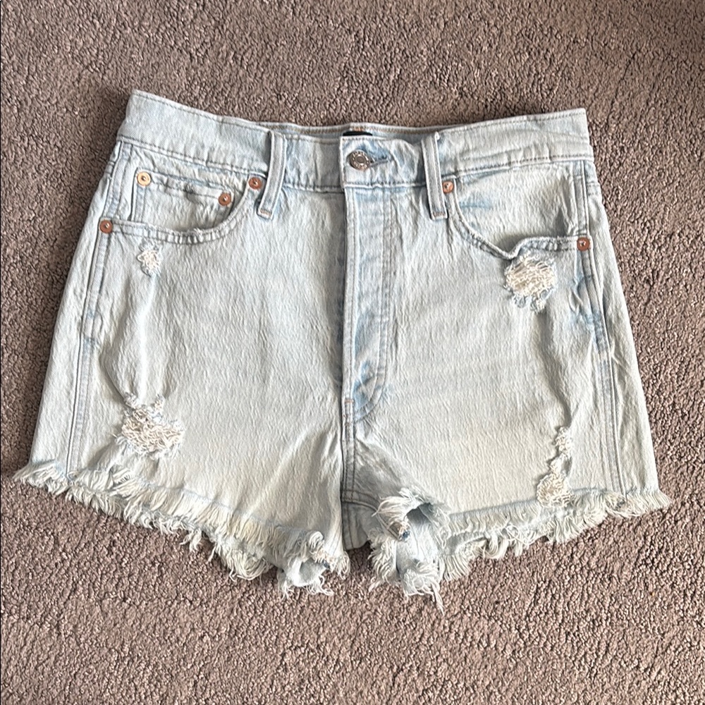 GAP Faded Blue Distressed Jean Shorts with Frayed Hem